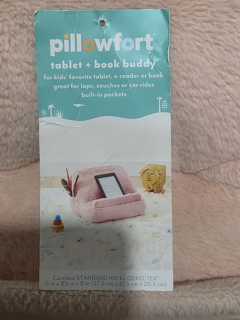 pillowfort Pink Tablet + Book Buddy - Plush E-Reader Stand
